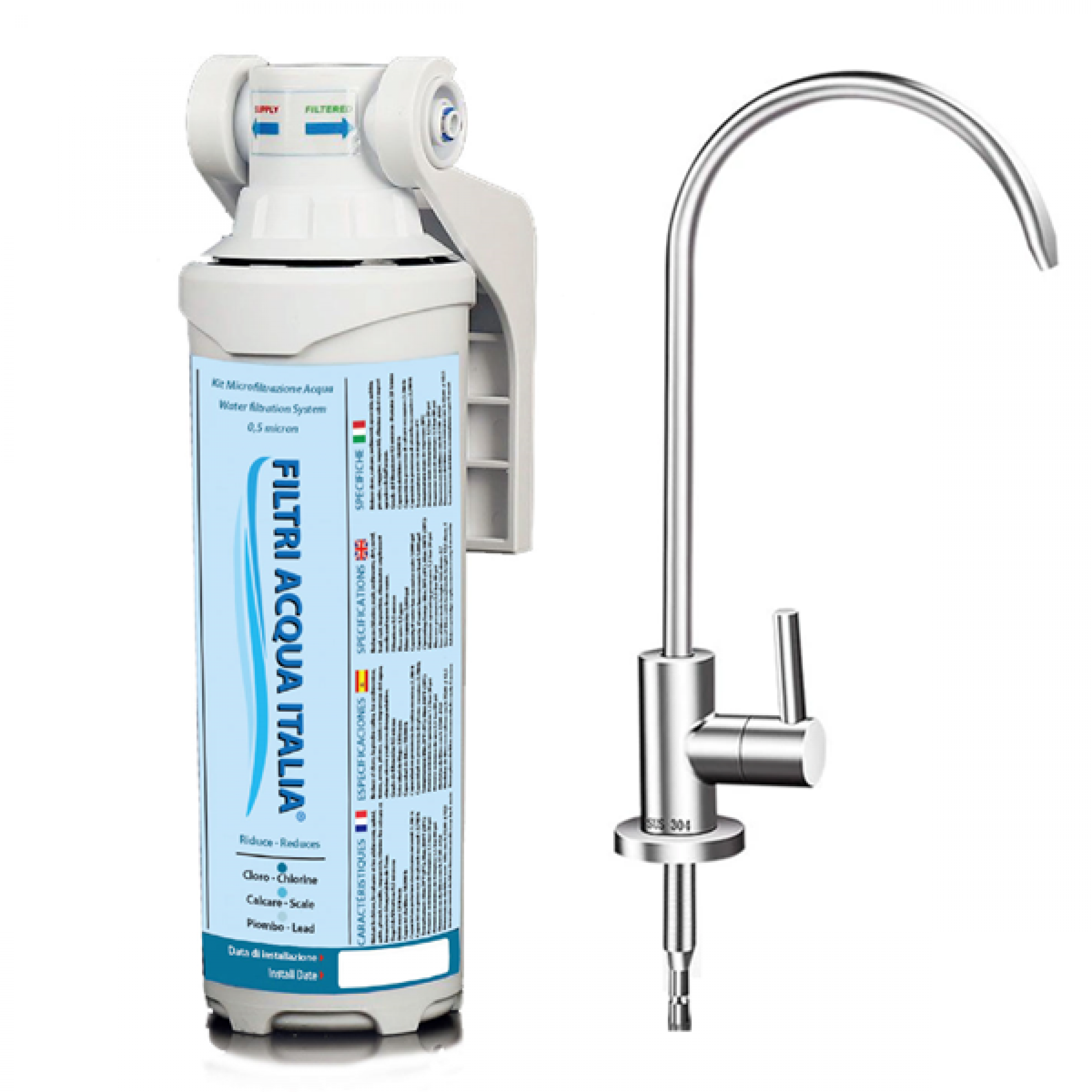 Kit Filtro Acqua A Blocchi Di Carbonio 1 Micron - Con Inibitore Calcare Per Rubinetti